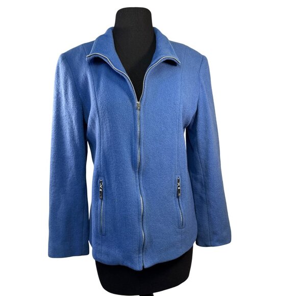 MDP Mario De Pinto Womens Wool Blend Blue Zip-Up Jacket - Picture 1 of 10